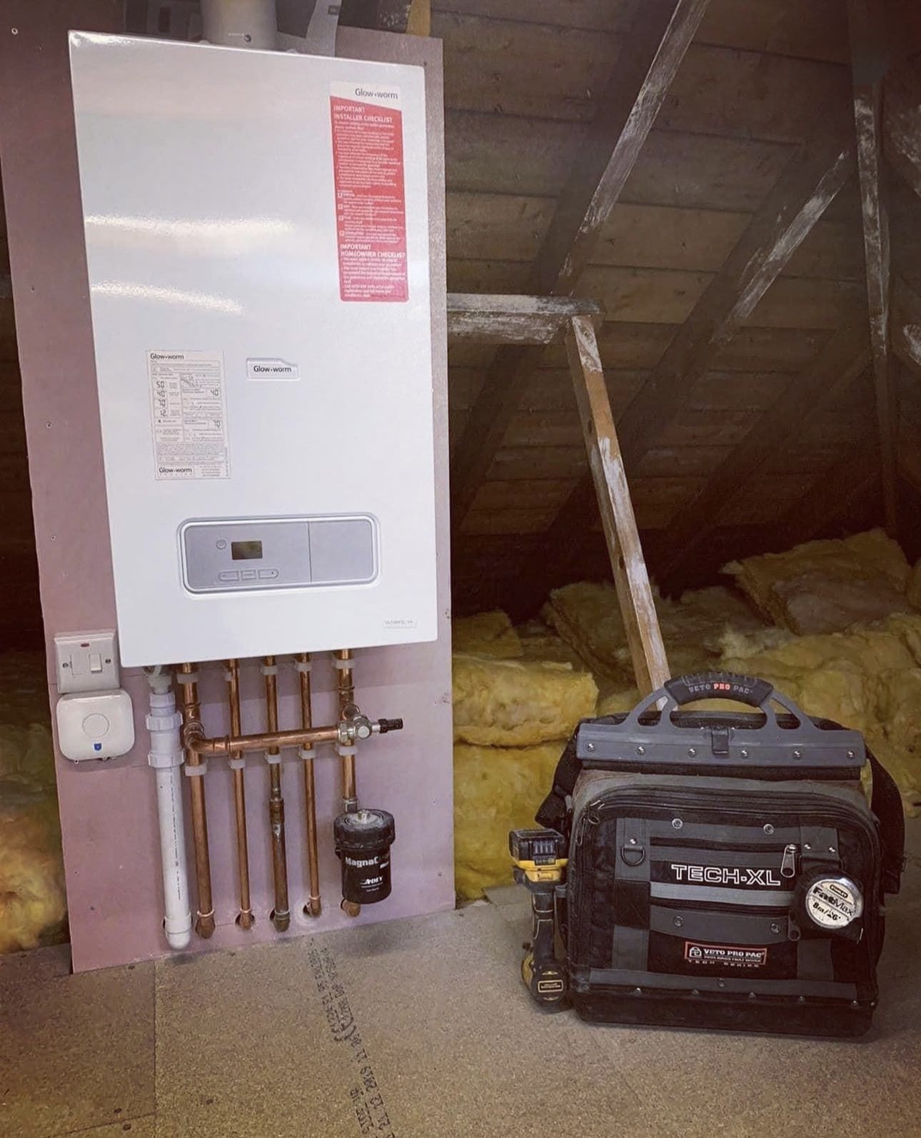Glow-worm boiler installed in a loft space in South Queensferry